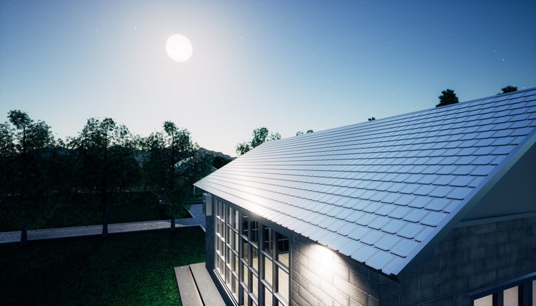 3d rendering of eco house at night.